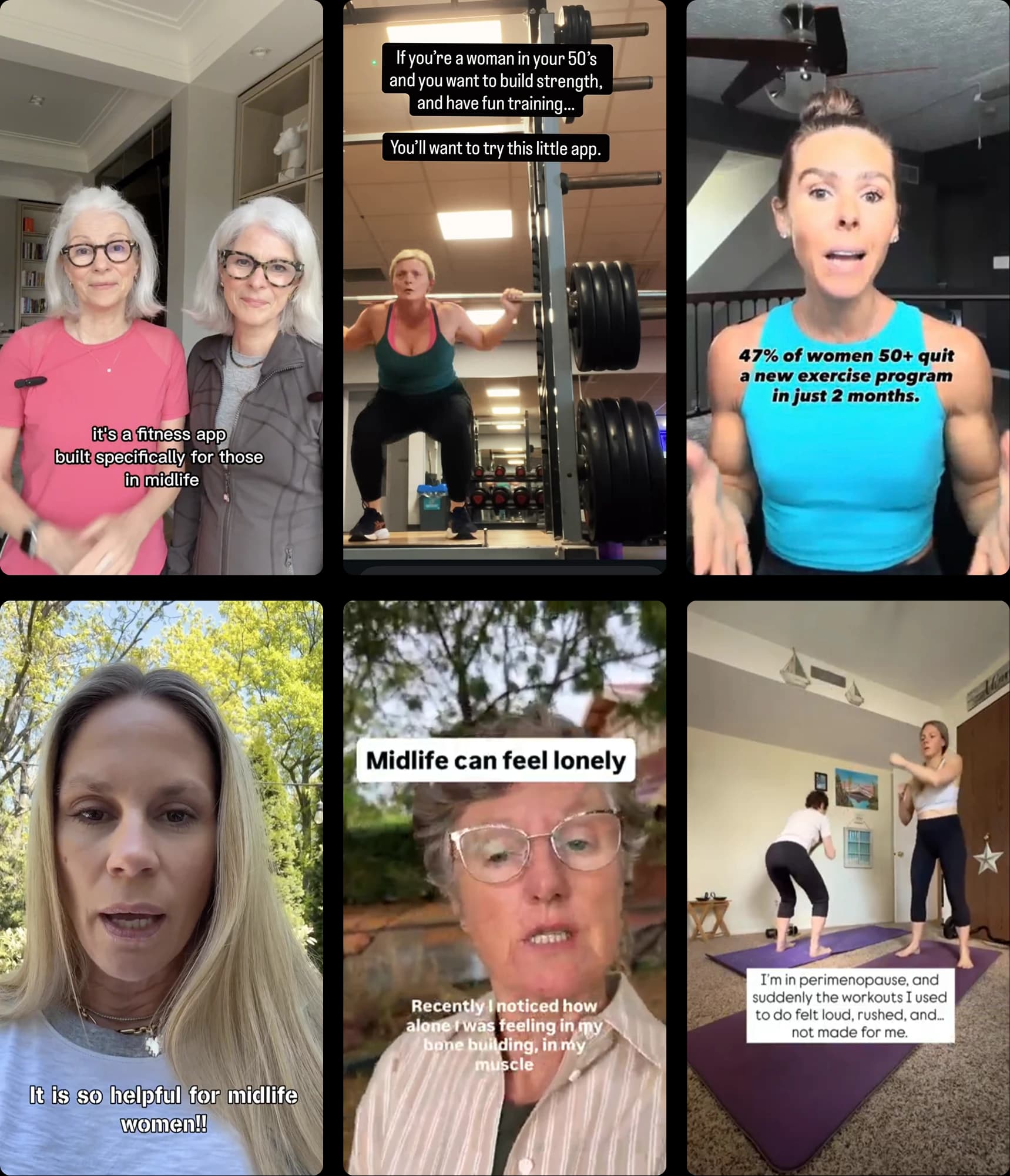 Testimonials from creators and women using the Younger app